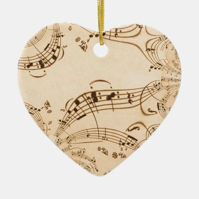 Rustic Antique Musical Notes Ceramic Ornament (Front)