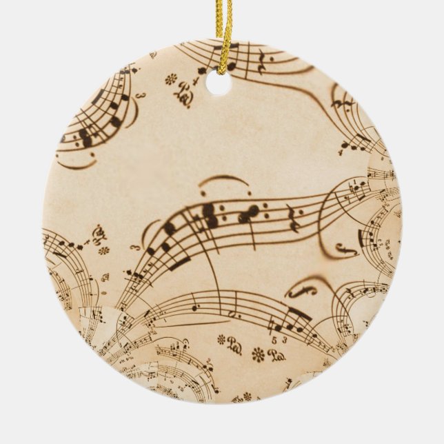 Rustic Antique Musical Notes Ceramic Ornament (Front)