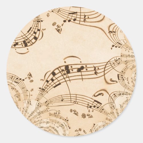 Rustic Antique Musical Notes Classic Round Sticker