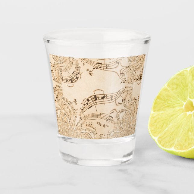 Rustic Antique Musical Notes Shot Glass (Front)
