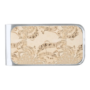 Rustic Antique Musical Notes Silver Finish Money Clip