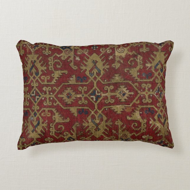 Rustic Antique Oriental Persian Red Pattern Accent Pillow (Front)