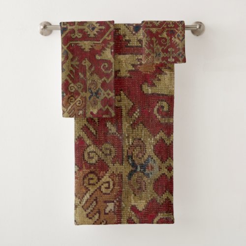 Rustic Antique Oriental Persian Red Pattern Bath Towel Set
