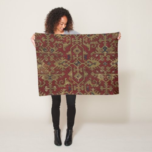 Rustic Antique Oriental Persian Red Pattern Fleece Blanket