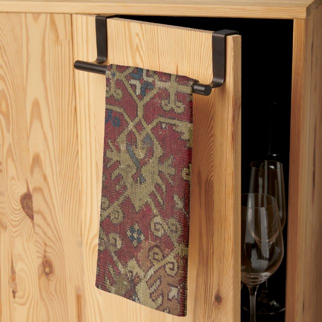 Rustic Antique Oriental Persian Red Pattern Kitchen Towel (Thirds Fold)