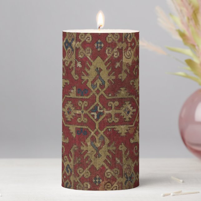 Rustic Antique Oriental Persian Red Pattern  Pillar Candle (In Situ)