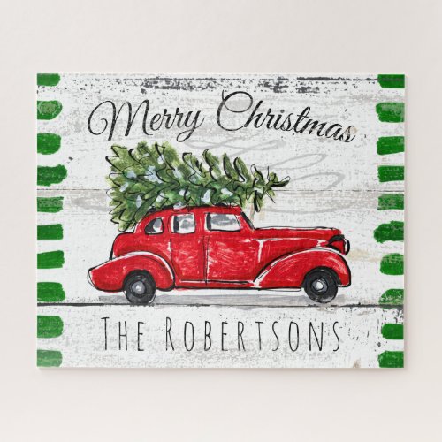 Rustic Antique Red Car Personalized Jigsaw Puzzle