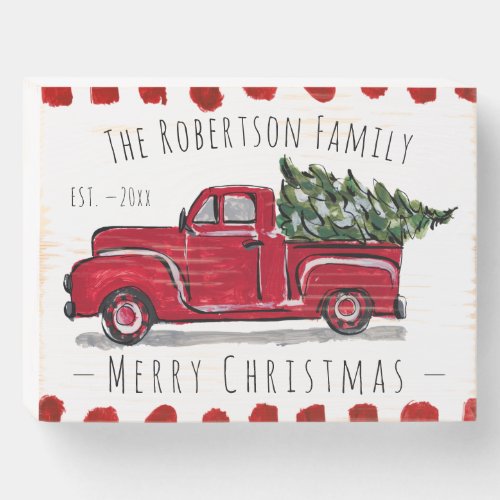 Rustic Antique Red Truck Christmas Wood Box Sign