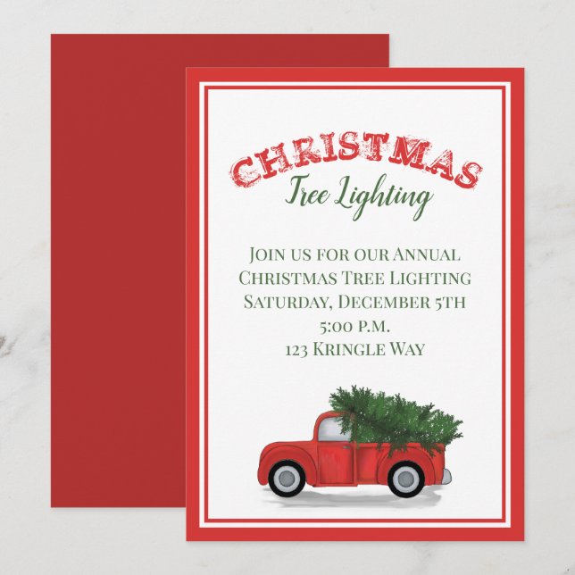 Rustic Antique Red Truck Country Tree Classic Invitation (Front/Back)