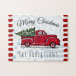 Rustic Antique Red Truck Personalized Jigsaw Puzzle