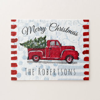 Rustic Antique Red Truck Personalized Jigsaw Puzzle