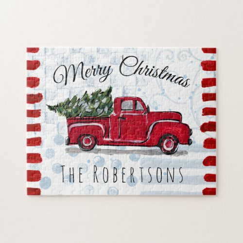 Rustic Antique Red Truck Personalized Jigsaw Puzzle