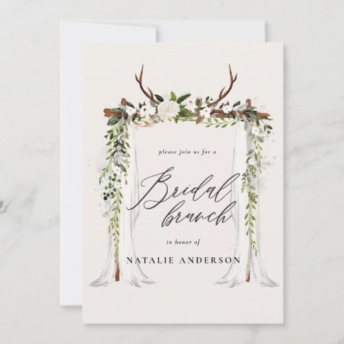 Rustic antler and foliage bridal brunch shower  save the date
