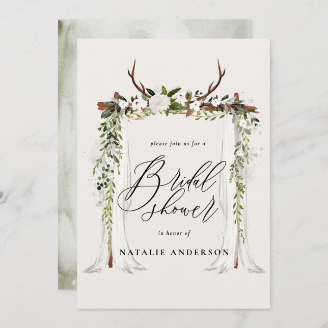 Rustic antler and foliage bridal shower invitation (Front/Back)