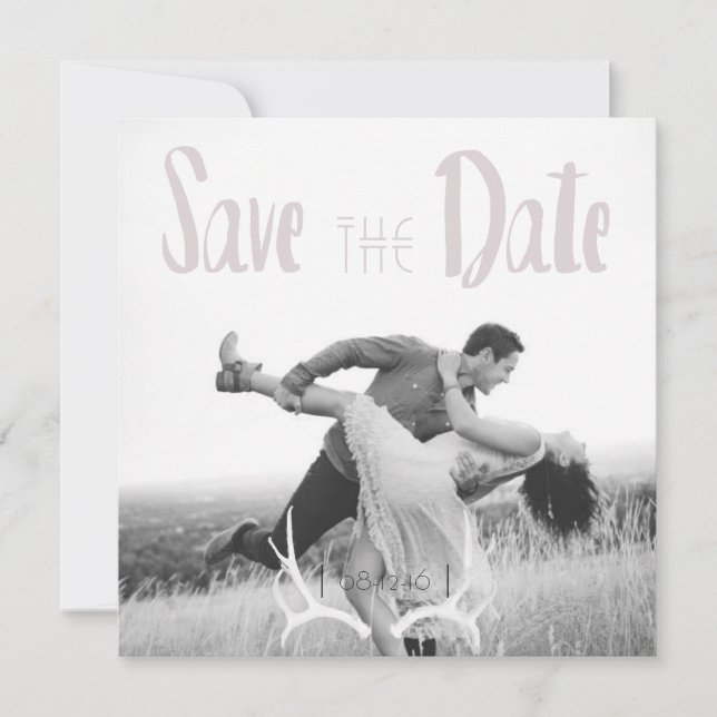 Rustic Antler Art Graphic Square Save the Date (Front)