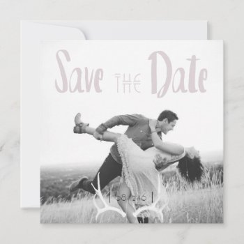 Rustic Antler Art Graphic Square Save The Date by RedefinedDesigns at Zazzle