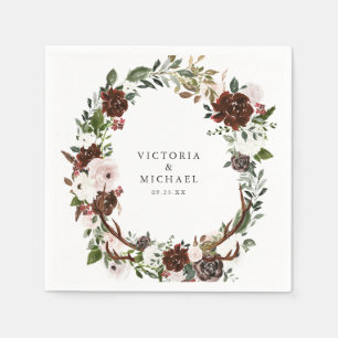 Rustic Antler Country Boho Floral Monogram Napkins