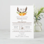 Rustic Antler Deer Floral Woodland Wedding Invitation (Standing Front)