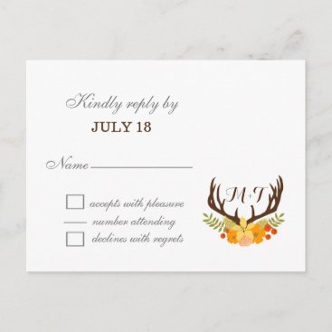 Rustic Antler Deer Floral Woodland Wedding Invitation Postcard