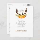 Rustic Antler Deer Floral Woodland Wedding Postcard (Front/Back)