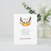 Rustic Antler Deer Floral Woodland Wedding Postcard (Standing Front)