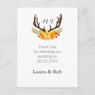 Rustic Antler Deer Floral Woodland Wedding Postcard