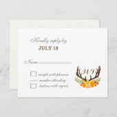 Rustic Antler Deer Floral Woodland Wedding RSVP Card (Front/Back)