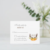 Rustic Antler Deer Floral Woodland Wedding RSVP Card (Standing Front)