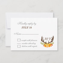 Rustic Antler Deer Floral Woodland Wedding RSVP Card