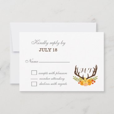Rustic Antler Deer Floral Woodland Wedding RSVP Card