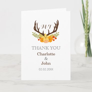 Rustic Antler Deer Floral Woodland Wedding Thank You Card