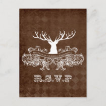 Rustic Antler, Deer Winter Woodland rsvp Invitation Postcard