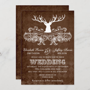Rustic Antler Deer Winter Woodland wedding Invitation