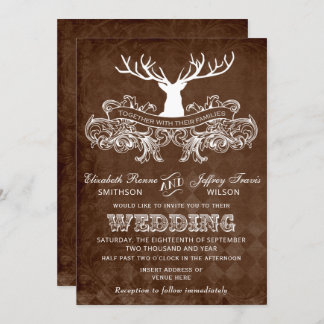 Rustic Antler Deer Winter Woodland wedding Invitation