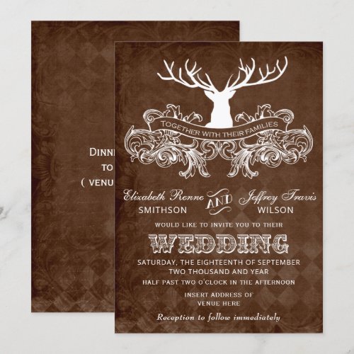 Rustic Antler, Deer Winter Woodland wedding invite