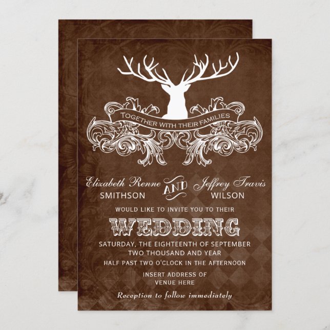 Rustic Antler Deer Winter Woodland wedding Invitation (Front/Back)