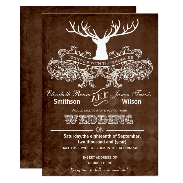Rustic Antler, Deer Winter Woodland Wedding Invite