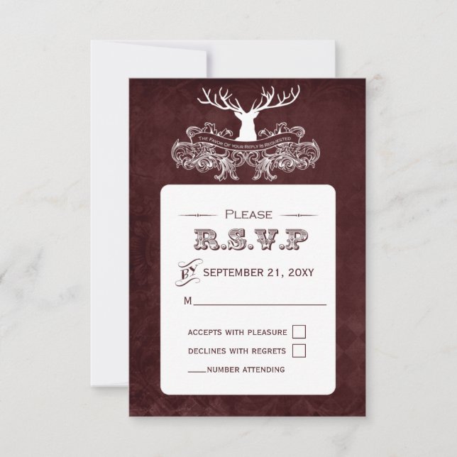 Rustic Antler Deer Winter Woodland Wedding RSVP Card (Front)