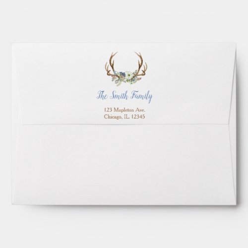 Rustic antler floral blue boho envelopes 5x7 card