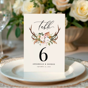 Rustic Antler Floral Wedding Boho Table Number Foam Board