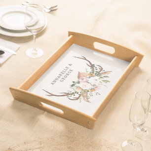 Rustic Antler Floral Wedding Boho Woodland Wrap Serving Tray