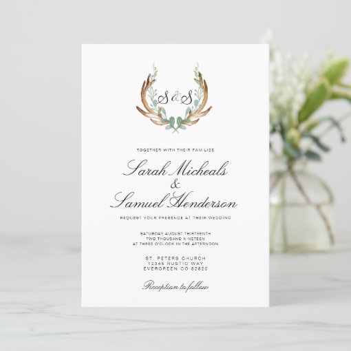 Rustic Antler | Formal Watercolor Wedding Invitation | Zazzle