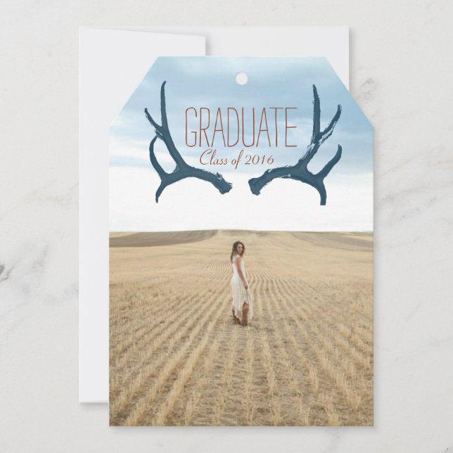 Rustic Antler Graduation Party 5x7 Invitation Tag (Front)