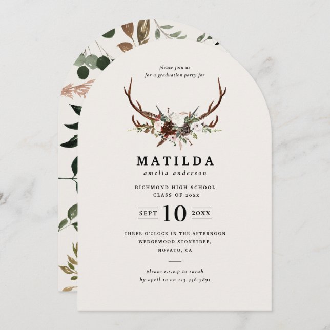 Rustic antler graduation party invite (Front/Back)