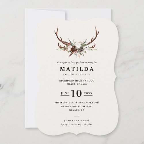 Rustic antler graduation party invite