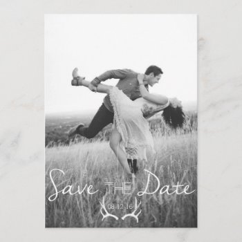 Rustic Antler Graphic | White Save The Date Invitation by RedefinedDesigns at Zazzle