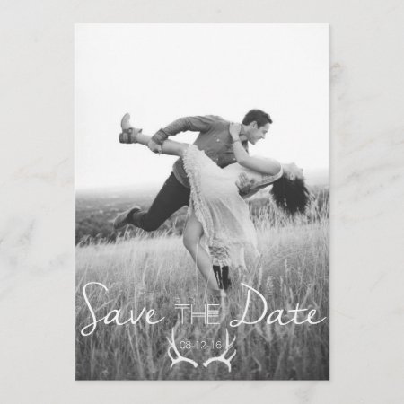 Rustic Antler Graphic | White Save The Date Invitation