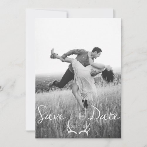 Rustic Antler Graphic  White Save the Date Invitation