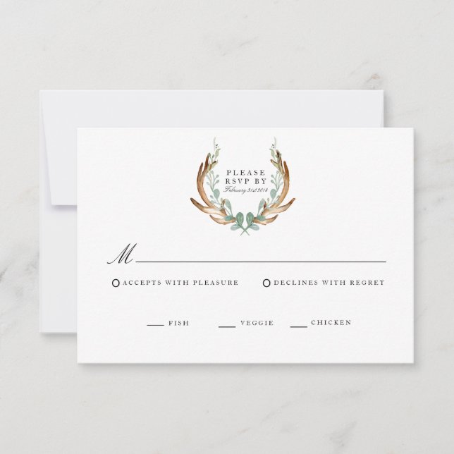 Rustic Antler & Greenery Watercolor RSVP Card (Front)