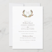 Rustic Antler Monogram Wedding Invitations